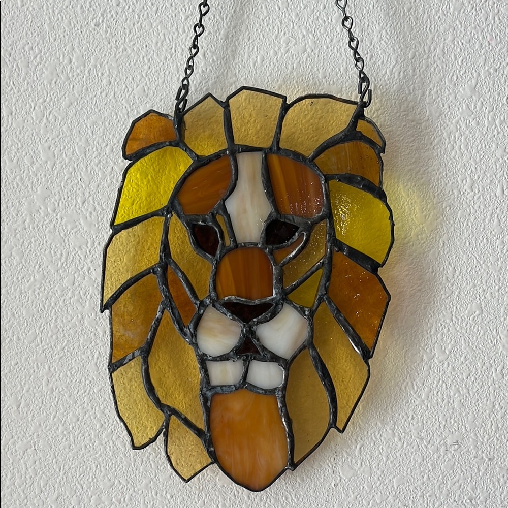 Hanging Stained Glass Lion